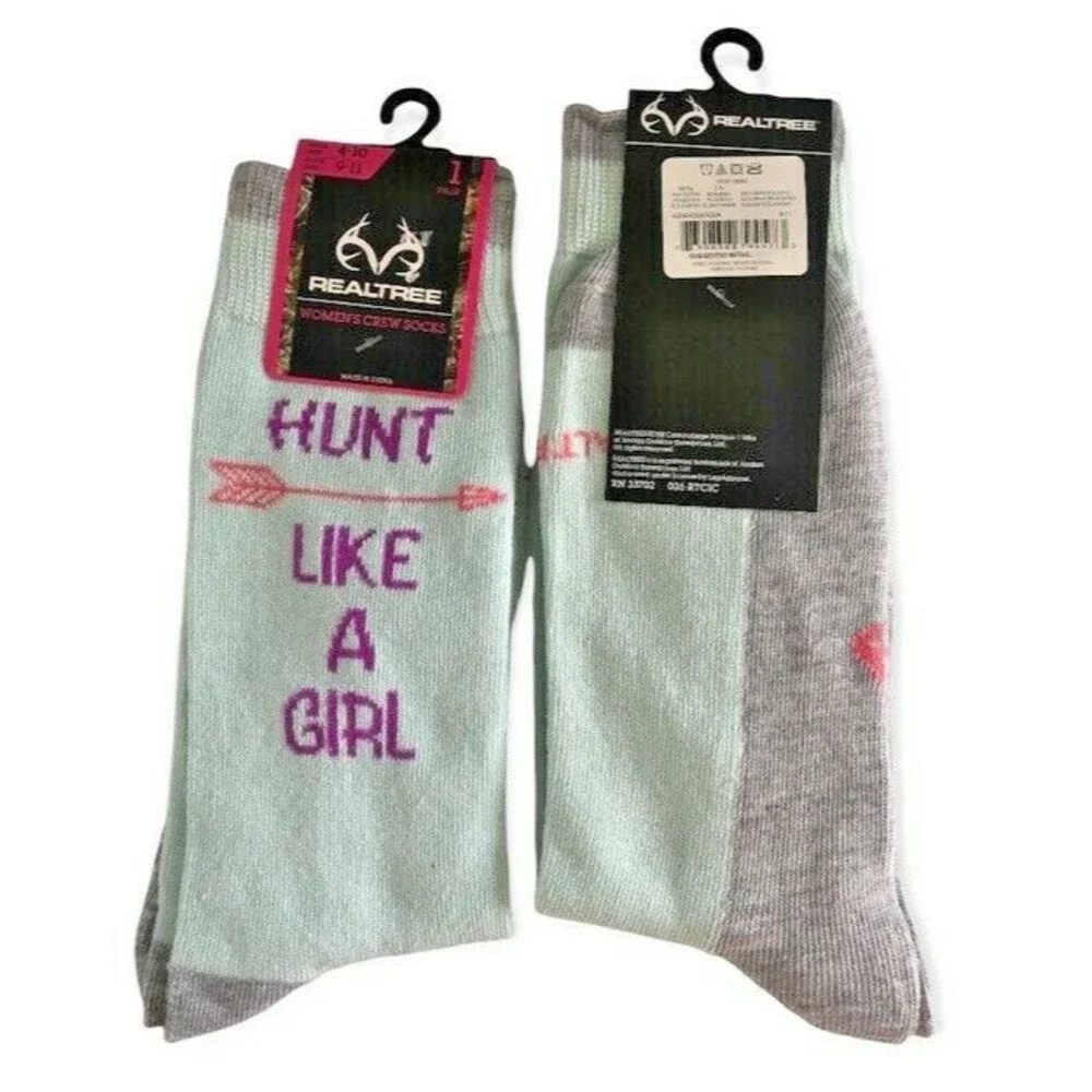 Realtree Womens Ladies Crew Socks Mint Green Sock Size 9-11 Hunt Like A Girl